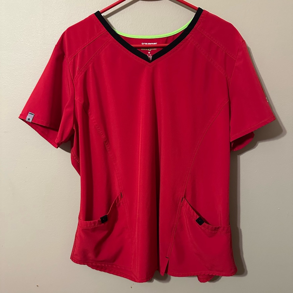 Scrubstar Red and Black Ethical Scrub Top, size X-Large, very nice